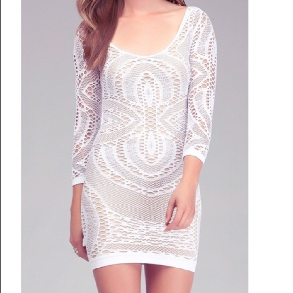 BEBE Nona Crochet Nude/White bodycon dress